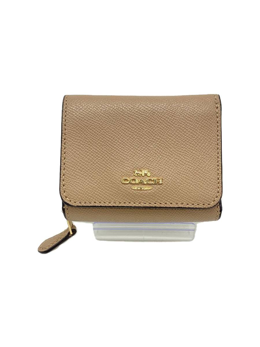 【中古】COACH◆3つ折り財布/レザー/BEG/無地/レディース【服飾雑貨他】