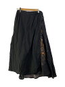 【中古】YOHJI YAMAMOTO◆ボトム/スカート/巻き/1/リネン/ブラック/総柄/FZ-P31-303【レディースウェア】