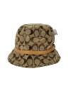 【中古】COACH◆バケットハット/S/ポリエステル/BEG/総柄/レディース/シグネチャー【服飾雑貨他】