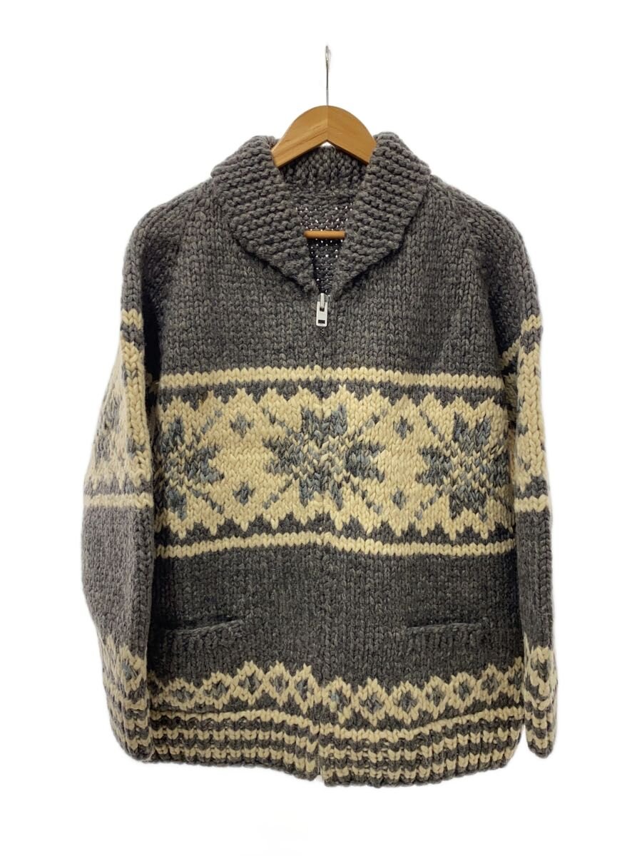 【中古】カウチンカーディガン(厚手)/YKK/ウール/GRY/ネイティブ/雪柄【メンズウェア】
