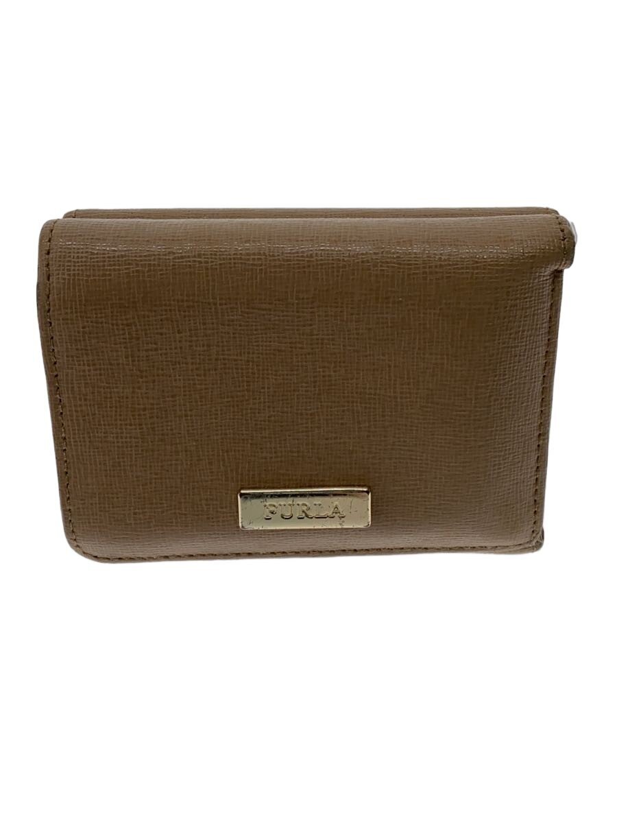 【中古】FURLA◆3つ折り財布/レザー/BEG/無地/レディース【服飾雑貨他】
