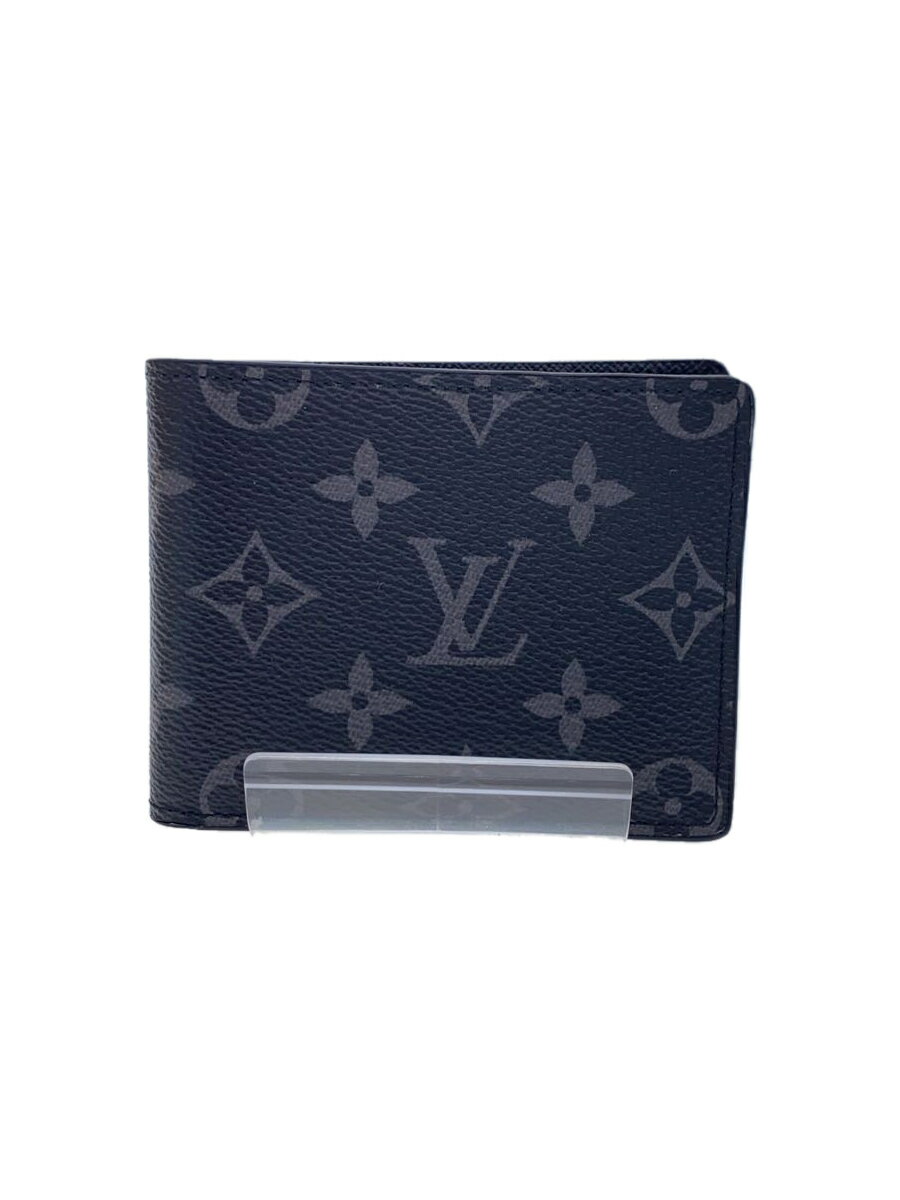 【中古】LOUIS VUITTON◆ポルト・フォイユ・スレンダー_モノグラム・エクリプス_BLK/PVC/BLK/総柄/メンズ【服飾雑貨他】