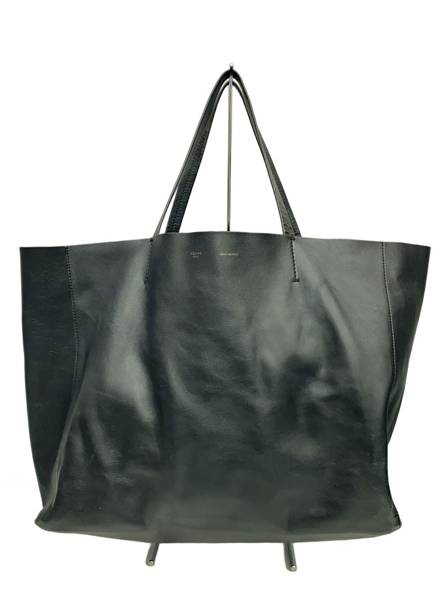 【中古】CELINE◆ホリゾンタルカバ/カーフスキン/トートバッグ/レザー/BLK【バッグ】