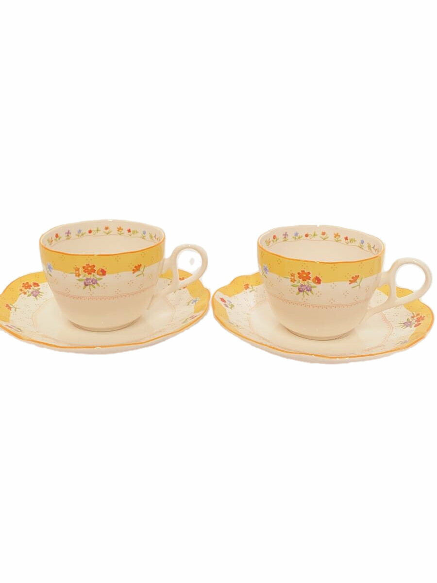 【中古】Noritake◆カップ&ソーサー/2点セット/イエロー/花柄/ホワイト【キッチン用品】