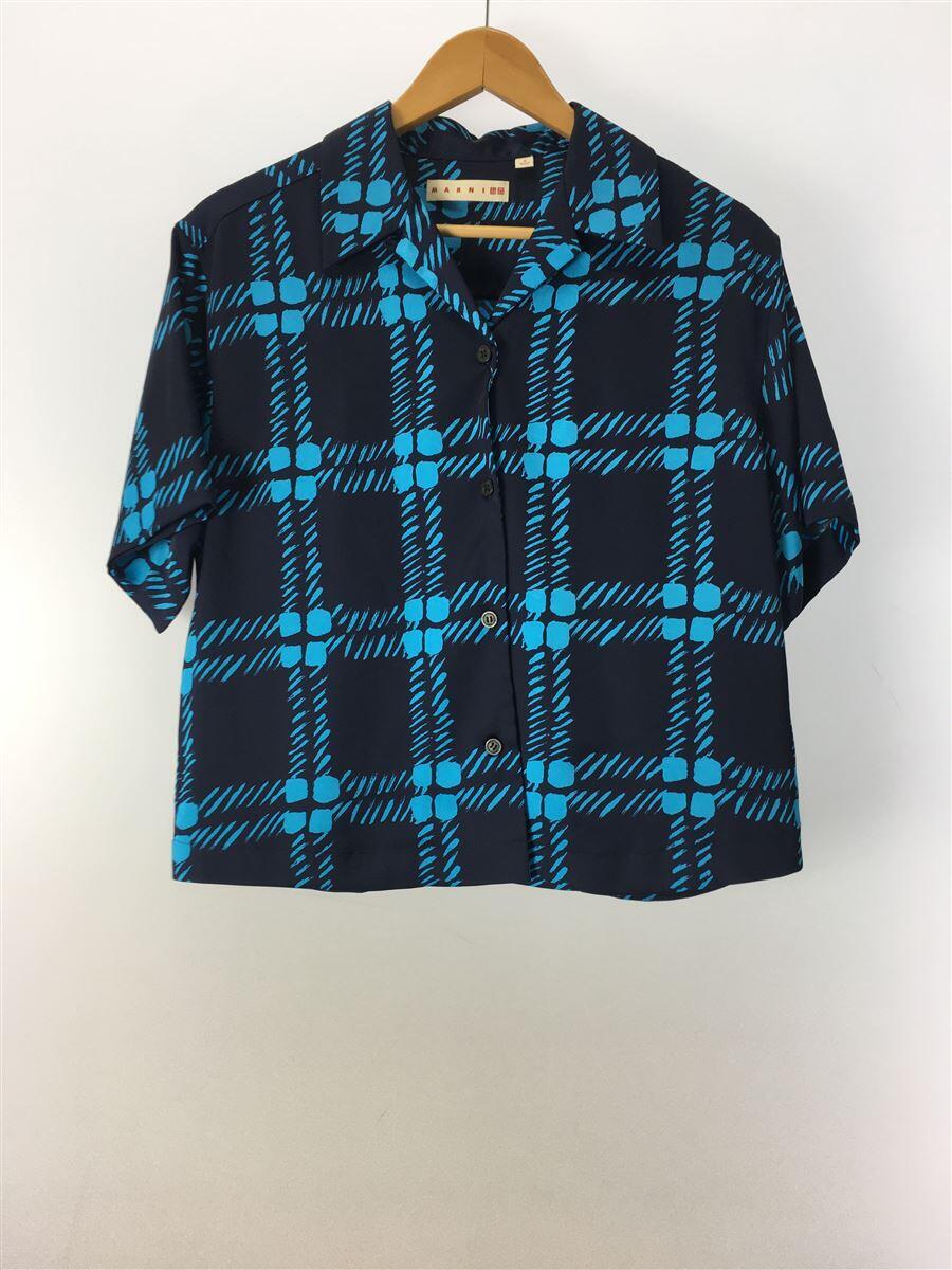 【中古】UNIQLO◆半袖シャツ/S/ポリエステル/NVY/総柄【レディースウェア】