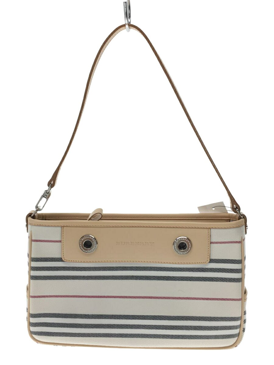 【中古】BURBERRY◆ハンドバッグ/キャンバス/CRM/76947/Horizontal Striped HandBag【バッグ】