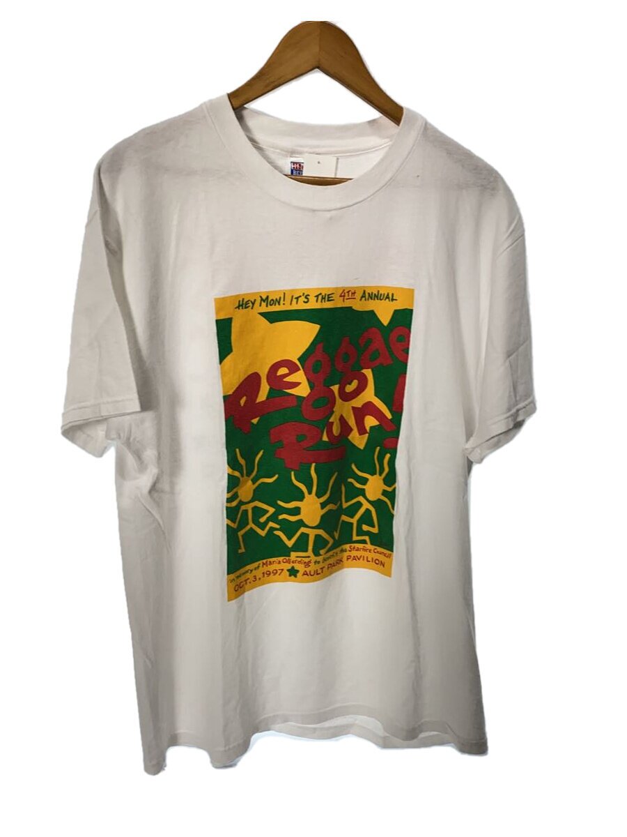 【中古】Hanes◆90s/ラスタ/レゲエT//Tシャツ/L/コットン/WHT/プリント【メンズウェア】