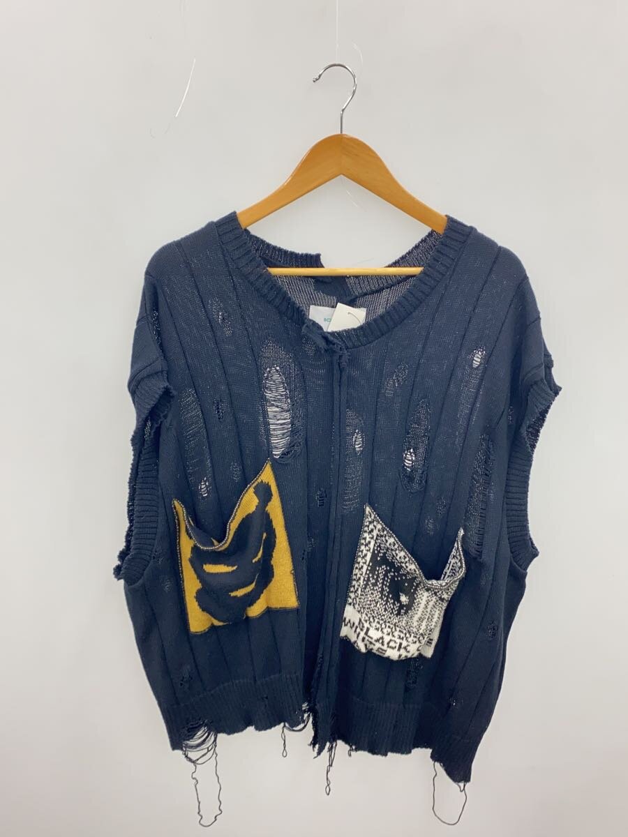 【中古】bodysong.◆24ss/DAMAGE KVBEIGEOS//ニットベスト/FREE/BLK/BS240304【メンズウェア】