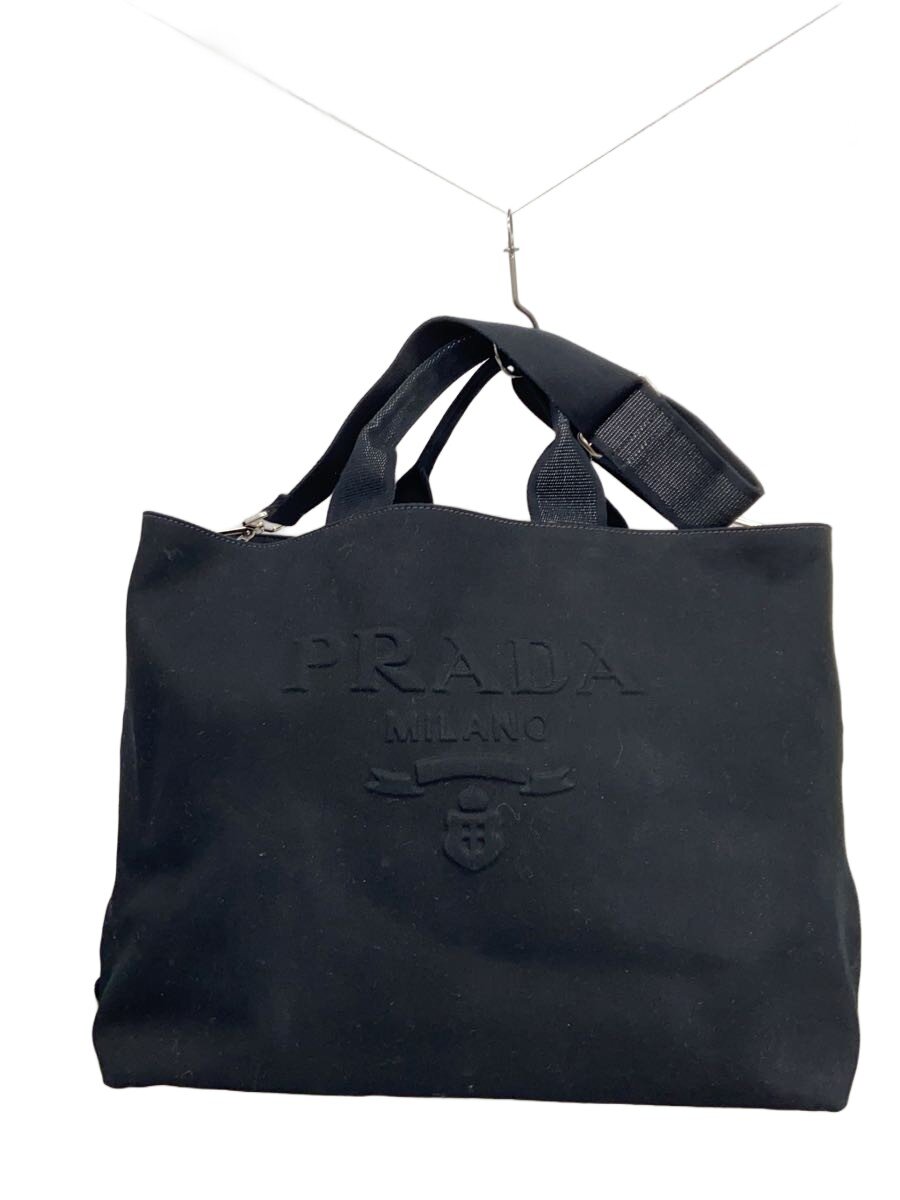 【中古】PRADA◆2WAY/DRILL/トートバッグ/キャンバス/BLK/1BG395【バッグ】