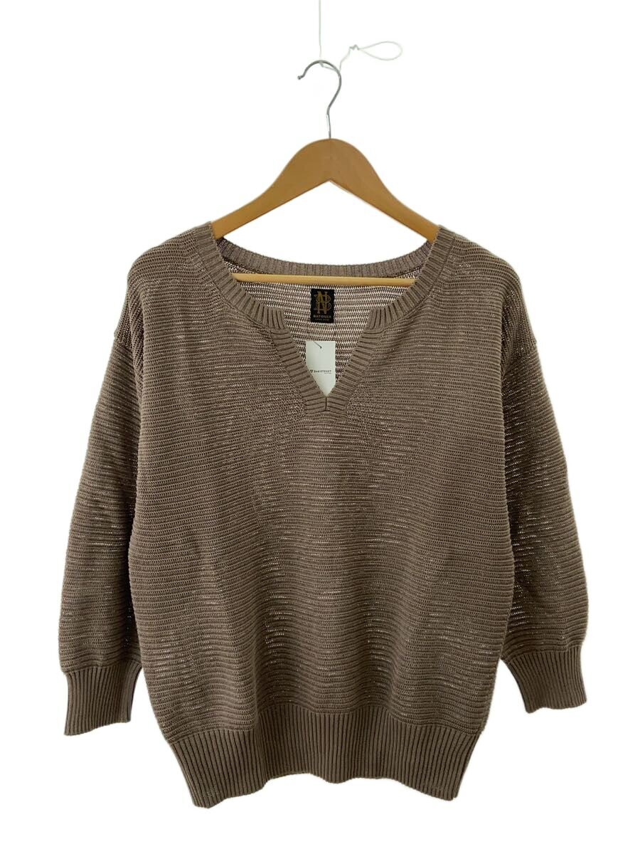 BATONER◆THE SUMMER KNIT KEY NECK/1/コットン/BRW/無地/BN-22SL-021