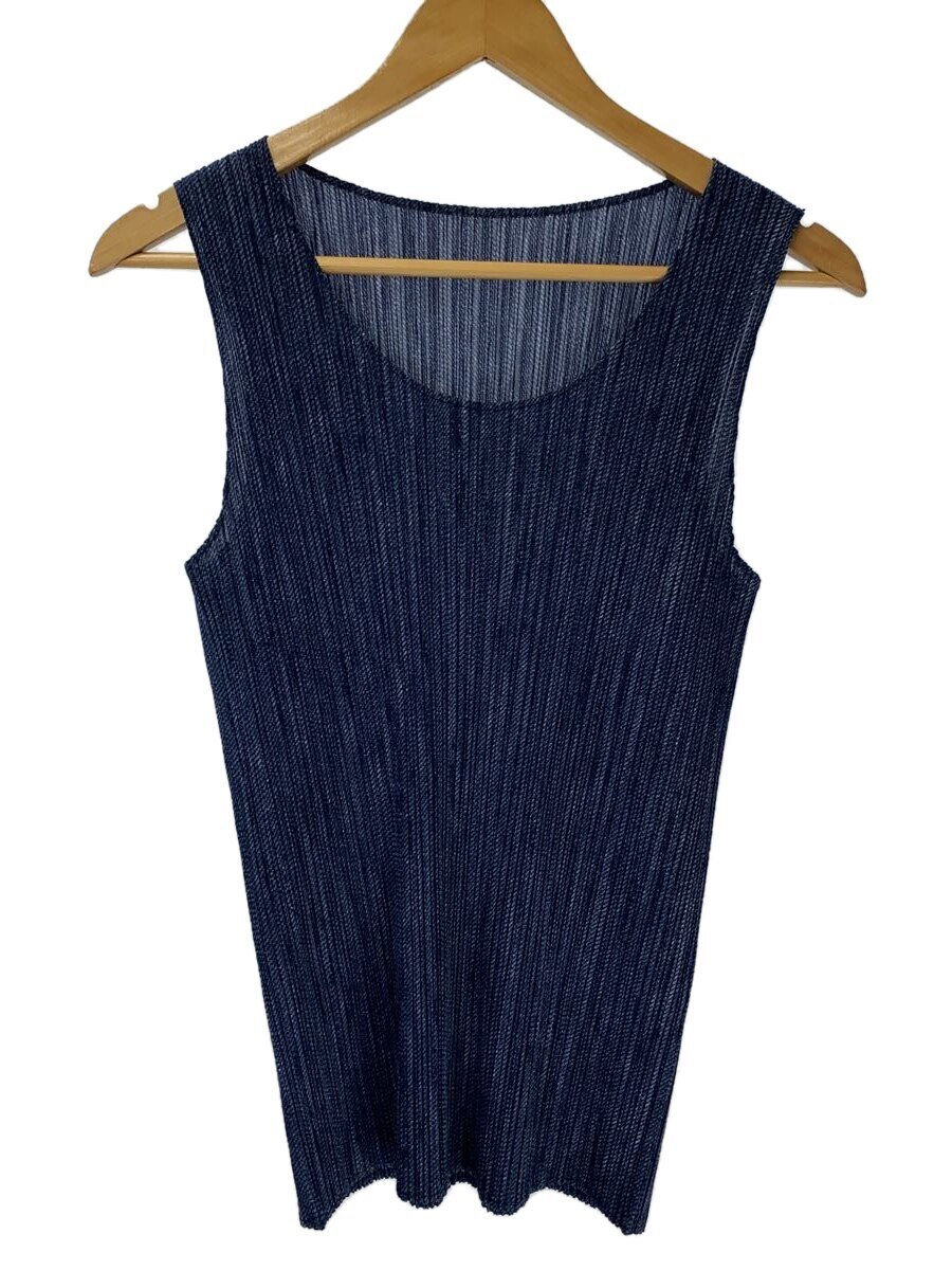 【中古】PLEATS PLEASE ISSEY MIYAKE◆ノースリーブカットソー/3/ポリエステル/NVY/無地/no.pp04-jk200【レディースウェア】