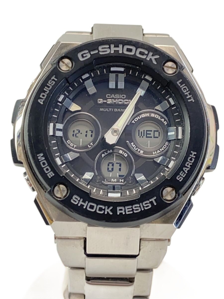 【中古】CASIO◆ソーラー腕時計・G-SHOCK/Mid Size Series G-STEEL/デジアナ/ステンレス/BLK【服飾雑貨他】