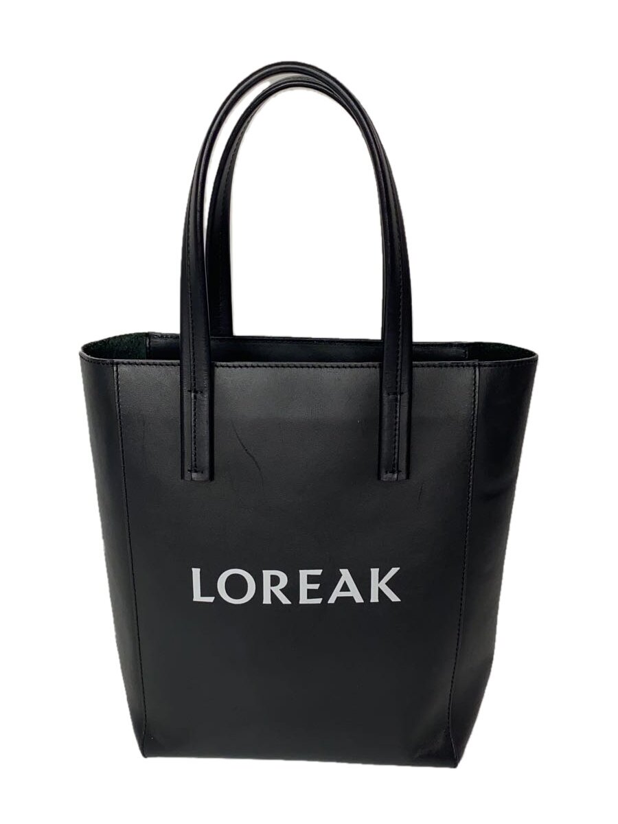 LOREAK◆トートバッグ/レザー/BLK/プリント/12525