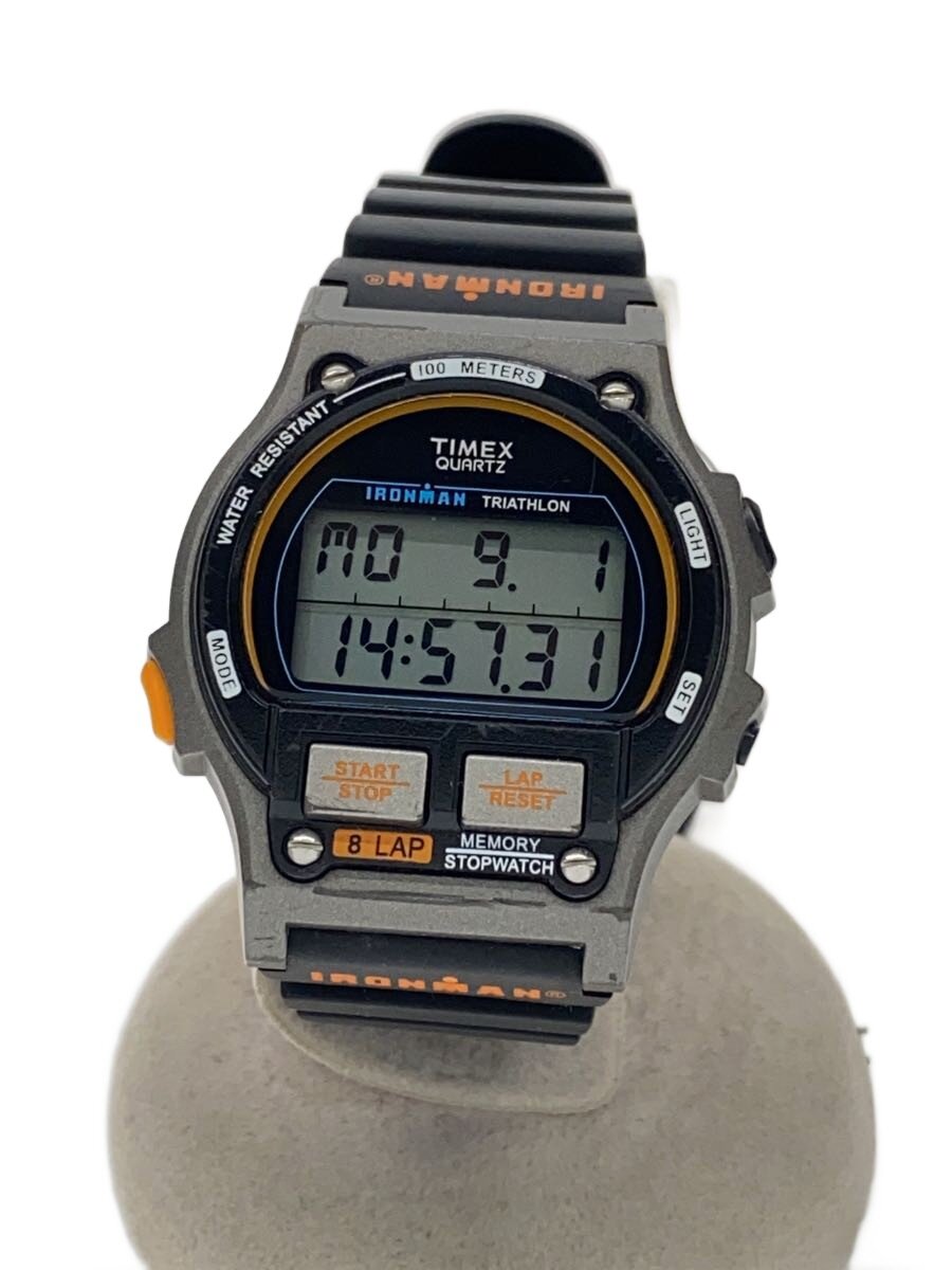 【中古】TIMEX◆IRONMAN 8LAP/クォーツ腕時計/デジアナ/ラバー/BLK/BLK//【服飾雑貨他】