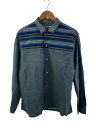 【中古】Rugby/50-60s/オープンカラー/ボックス//長袖シャツ/L/レーヨン/BLU/ボーダー//【メンズウェア】