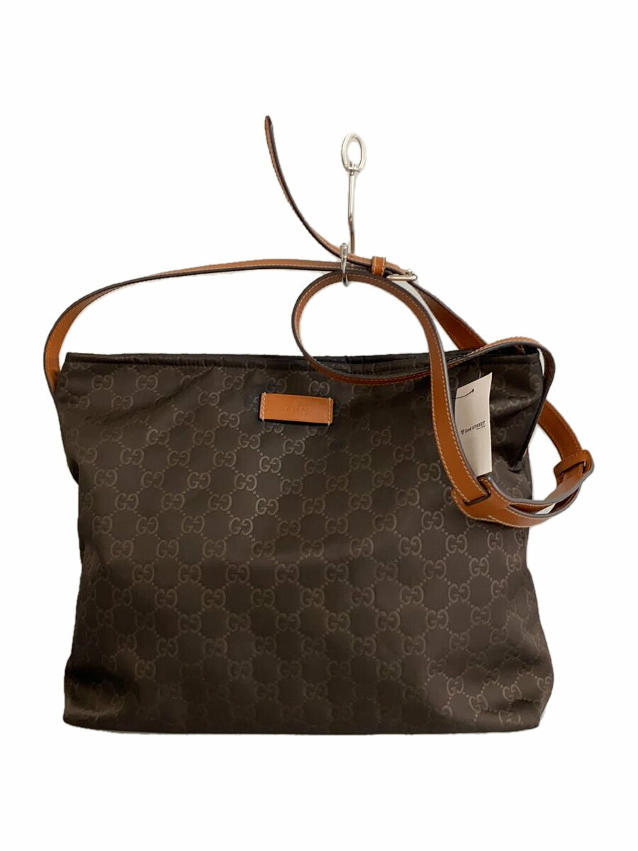 【中古】GUCCI◆ショルダーバッグ_GGナイロン/ナイロン/BRW【バッグ】