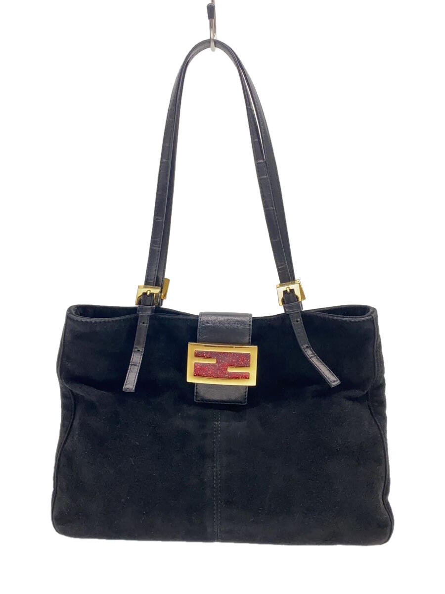 【中古】FENDI◆ショルダーバッグ/スウェード/BLK/無地【バッグ】