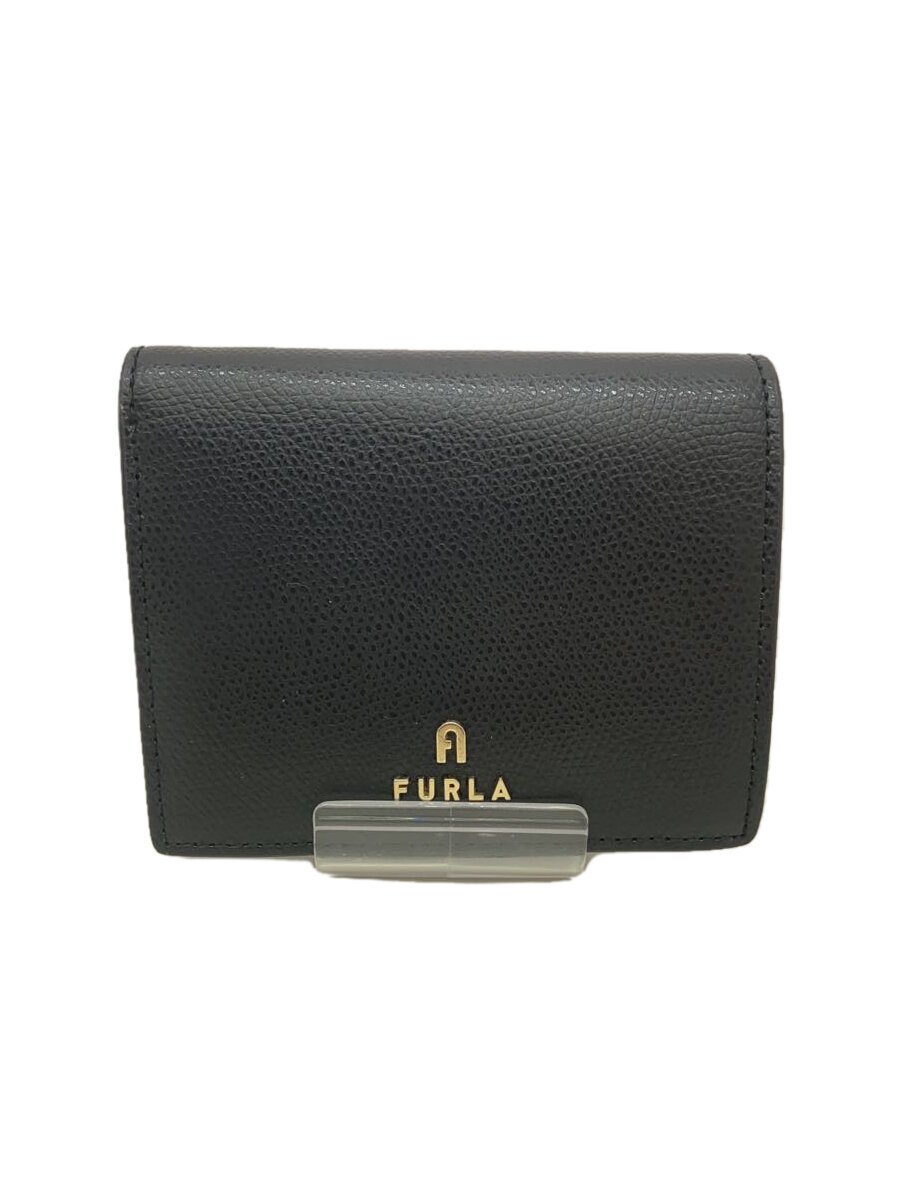 【中古】FURLA◆財布/レザー/BLK/無地/レディース【服飾雑貨他】