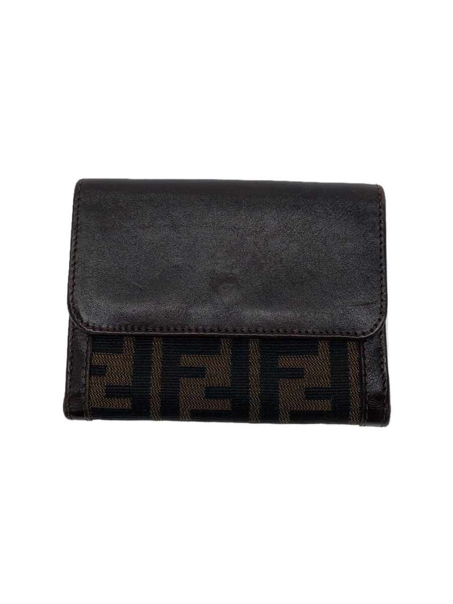 【中古】FENDI◆2つ折り財布/キャンバス/ブラウン/2804・30795・009/ズッカ柄【服飾雑貨他】