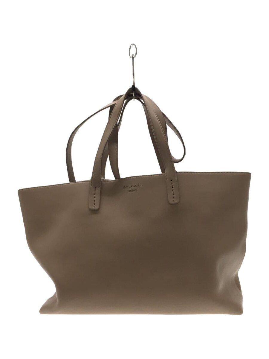 【中古】BVLGARI◆×FRAGMENT/2wayトートバッグ/レザー/ベージュ/無地/3189381【バッグ】