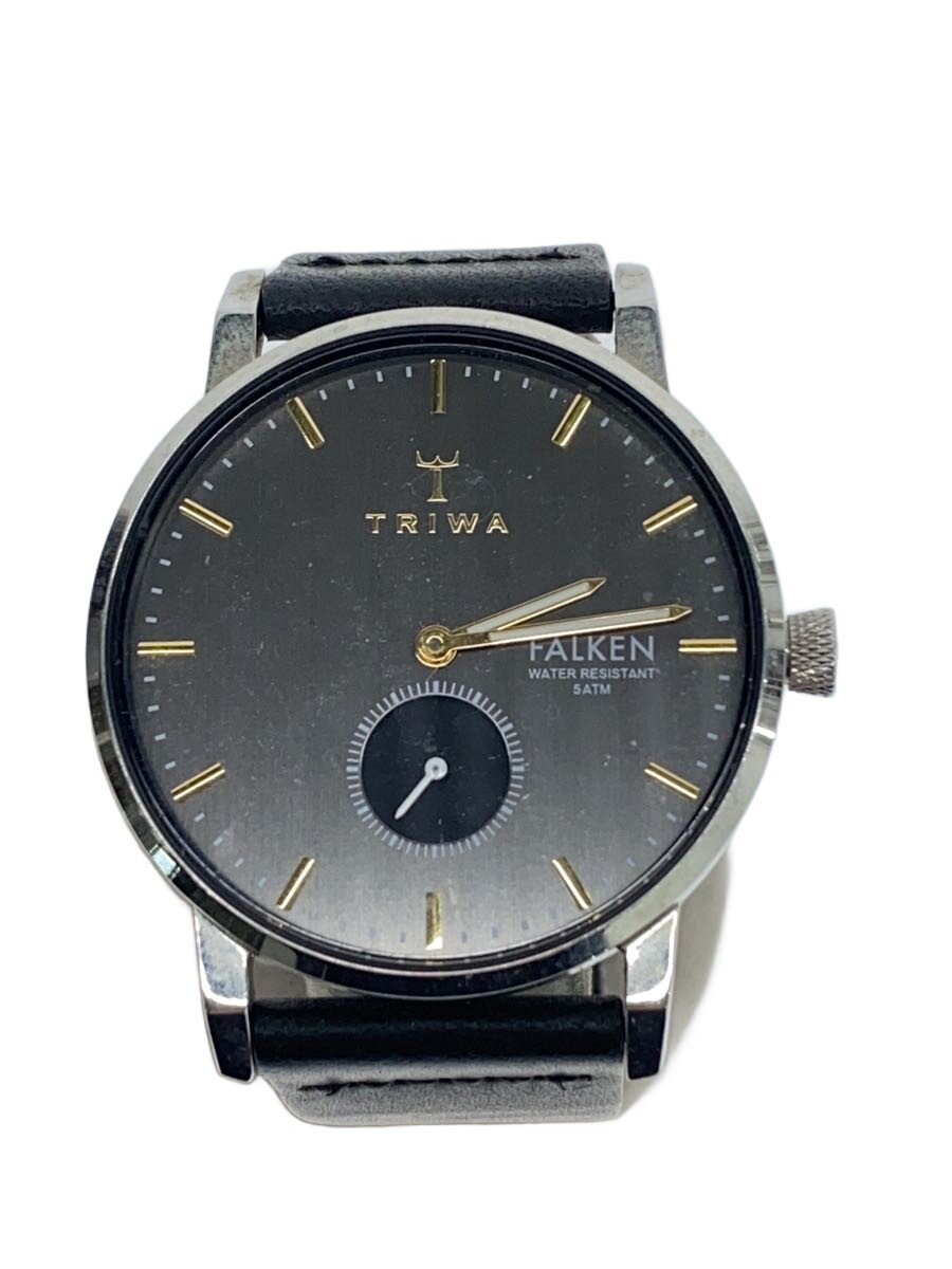 【中古】TRIWA◆クォーツ腕時計/アナログ/レザー/GRY/BLK【服飾雑貨他】