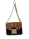 【中古】FURLA◆ショルダーバッグ/メトロポリス/チェーン/レザー/BLK/アニマル【バッグ】