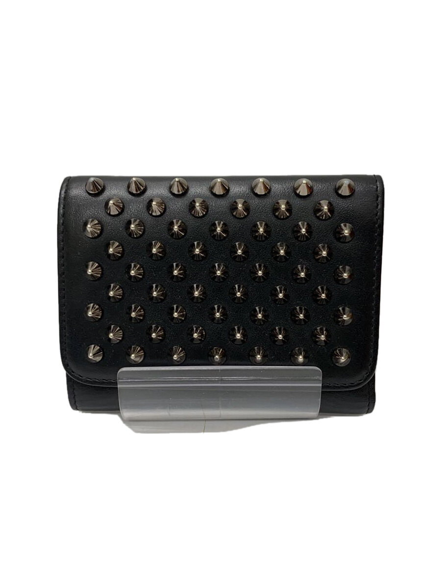 【中古】Christian Louboutin◆MACARON SPIKES MINI WALLET/2つ折り財布/レザー/BLK/メンズ//【服飾雑貨他】