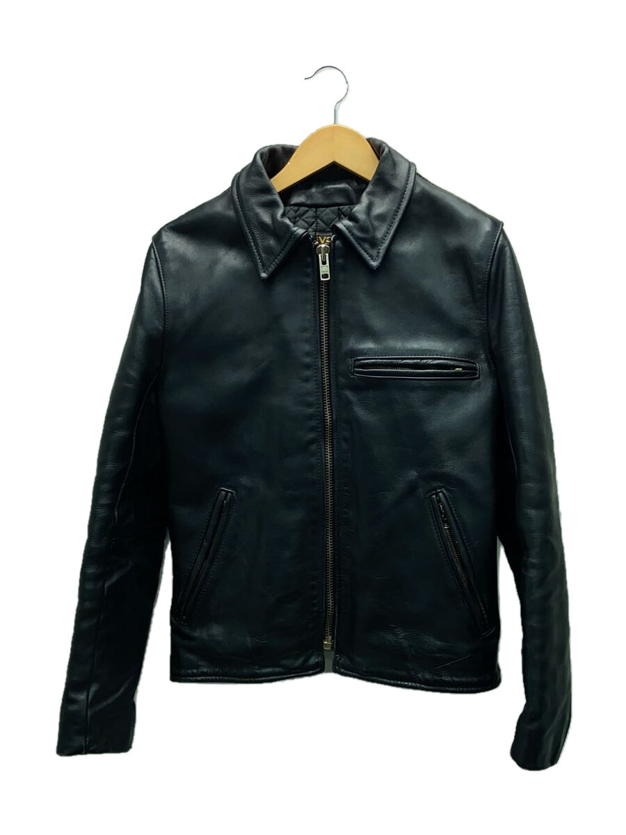 【中古】VANSON◆シングルライダースジャケット/38/レザー/BLK/無地/21653E46【メンズウェア】