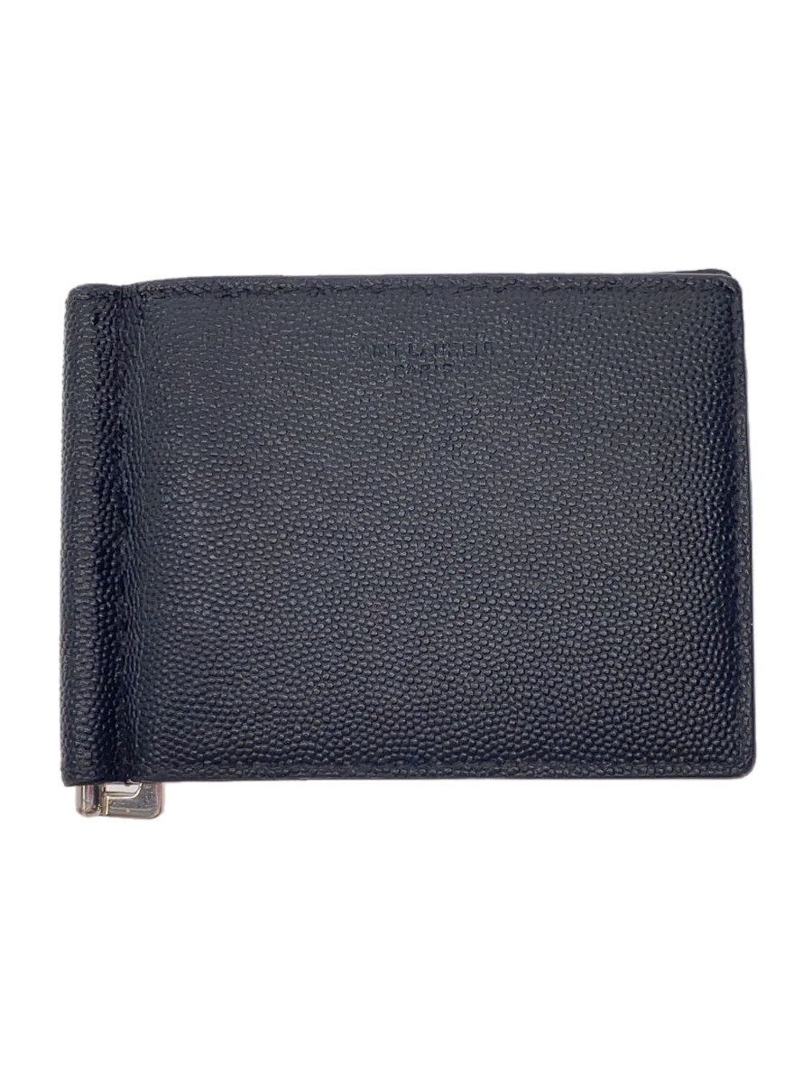 【中古】SAINT LAURENT◆2つ折り財布/レザー/BLK/無地/メンズ/マネークリップ【服飾