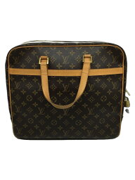 【中古】LOUIS VUITTON◆ポルトドキュマンペガス_モノグラム_ブラウ/PVC/ブラ/総柄/南京錠の鍵無し/角擦【バッグ】