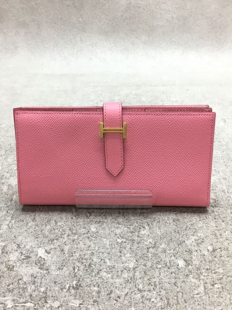 【中古】HERMES◆ベアンスフレ/長財布/レザー/PNK/無地/レディース/ゴールド金具//【服飾雑貨他】
