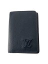 【中古】LOUIS VUITTON◆オーガナイザー・ドゥ・ポッシュ_LVアエログラム/レザー/NVY/無地/メンズ【服飾雑貨他】