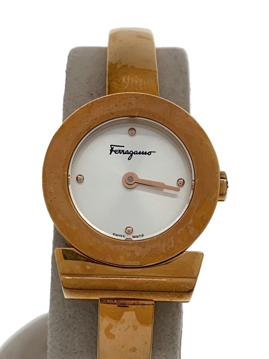 B, F, H, P, V - 【中古】Salvatore Ferragamo◆腕時計/アナログ/ステンレス/WHT/PNK【服飾雑貨他】