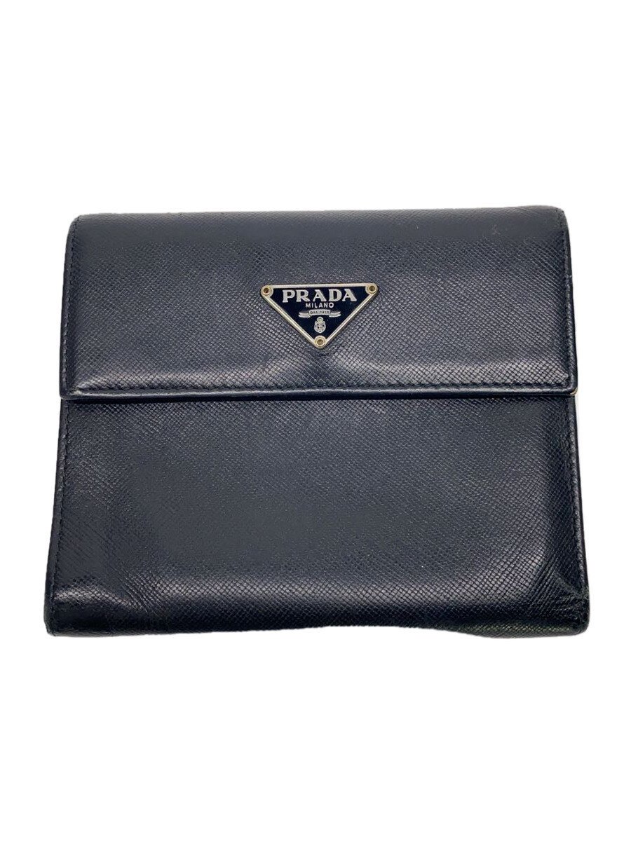 【中古】PRADA◆3つ折り財布/レザー/BLK/無地/レディース//【服飾雑貨他】