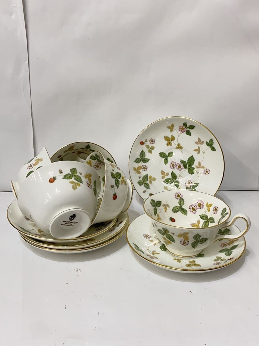 【中古】WEDGWOOD◆カップ&ソーサー/ワイルドストロベリー/ピオニー/黒壺刻印/5客【キッチン用品】