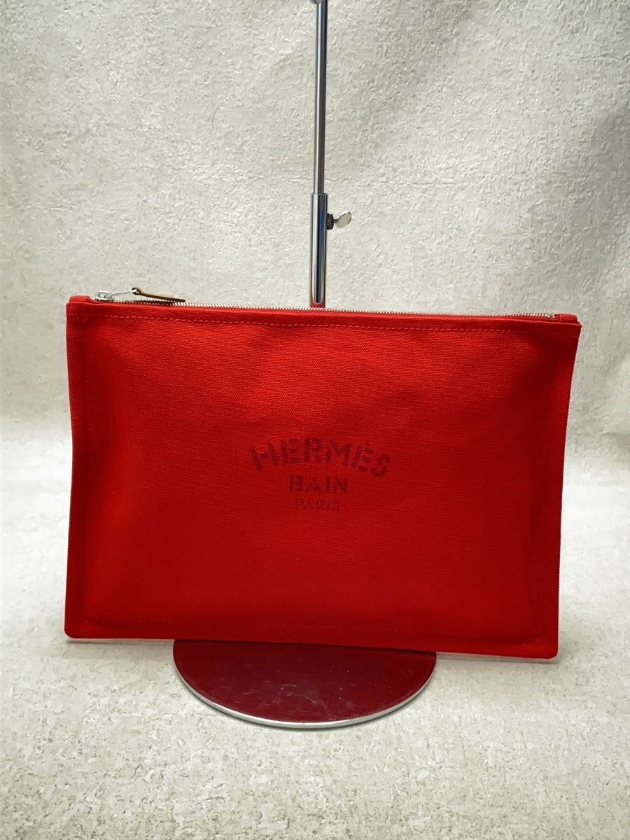 【中古】HERMES◆ポーチ/コットン/RED/