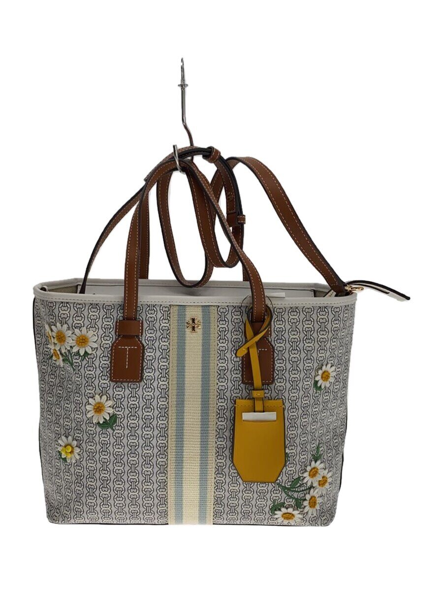 【中古】TORY BURCH◆2WAY/デイジーフラワー/保存袋/ハンドバッグ/PVC/グレー/花柄/62013/トリーバーチ【バッグ】
