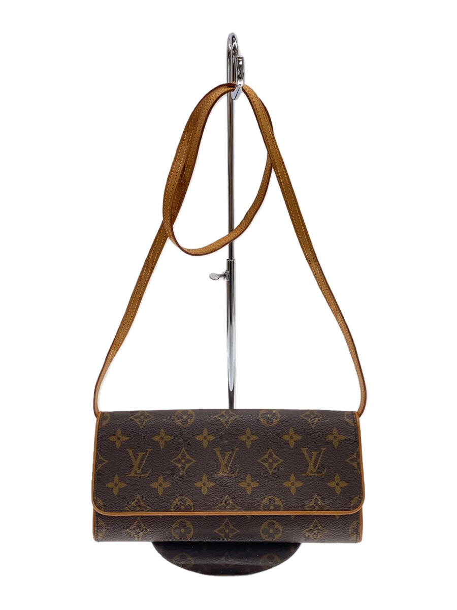 【中古】LOUIS VUITTON◆ポシェット・ツインGM_モノグラム・キャンバス_BRWショルダーバッグ/レザー/BRW/総柄/M518【バッグ】