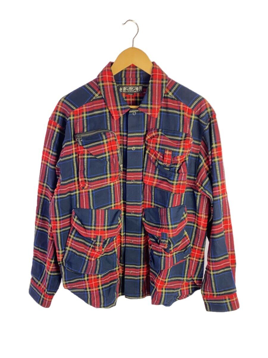 【中古】BAL◆MULTI POCKET SHIRT/長袖シャツ/M/コットン/レッド/チェック/BAL-2025【メンズウェア】