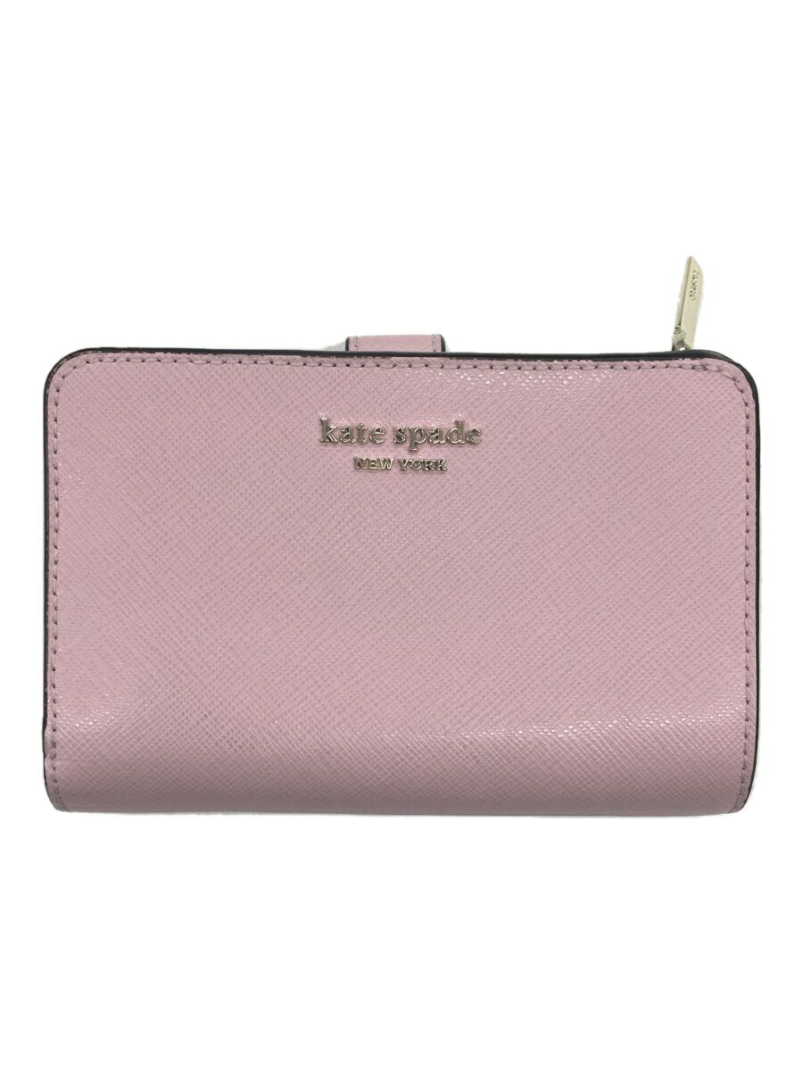 【中古】kate spade new york◆2つ折り財布/レザー/PNK/無地/レディース【服飾雑貨他】