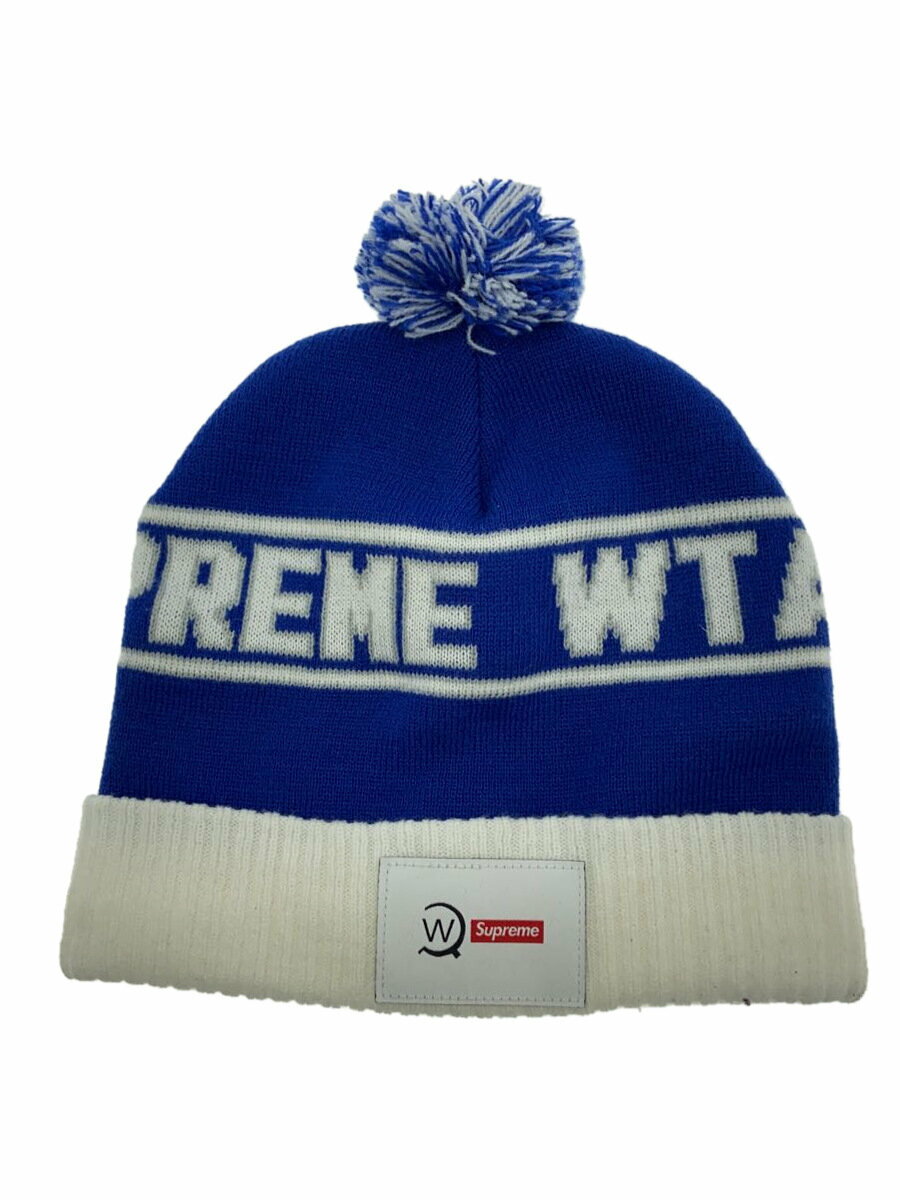 【中古】Supreme◆21AW/×WTAPS/BEANIE/ボンボン ビーニー/アクリル/ブルー×ホワイト/メンズ【服飾雑貨他】