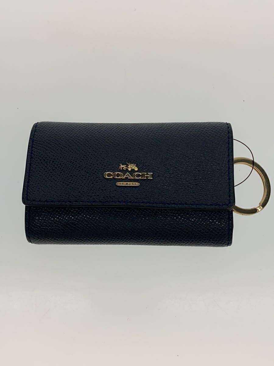 【中古】COACH◆キーケース/レース/ネイビー/無地/レディース/5連/リング【服飾雑貨他】