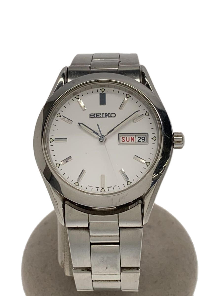 【中古】SEIKO◆スピリット/クォーツ腕時計/アナログ/ステンレス/ホワイト文字盤/SLV/SS/7N43-9080【服飾雑貨他】