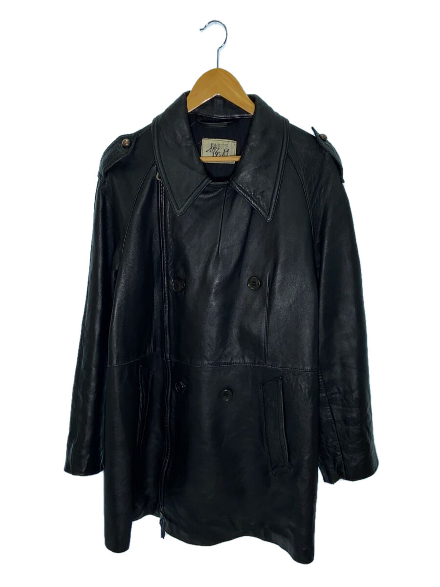 【中古】FRENCH MILITARY◆90s/モーターサイクルジャケット/FABRE/レザージャケット・ブルゾン/羊革/ブラック【メンズウェア】