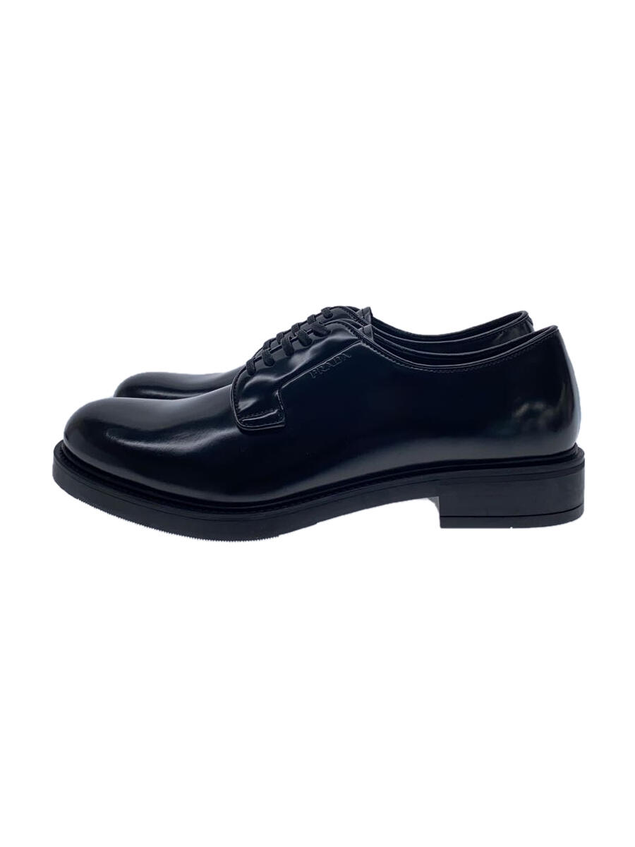 【中古】PRADA◆ドレスシューズ/US6.5/ブラック/黒/dnc115/プレーントゥ/レザー/ロゴ型押し/靴【シューズ】