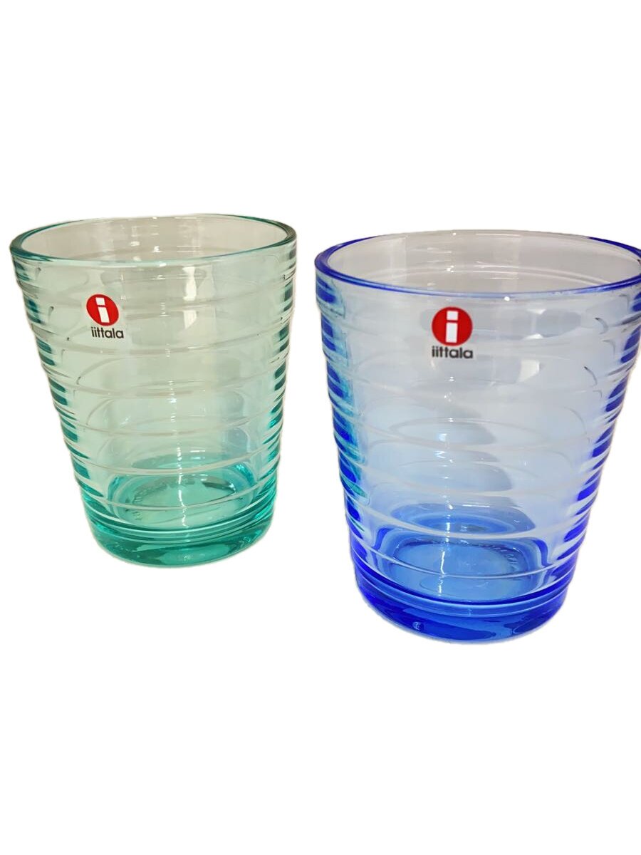 【中古】iittala◆グラス/2点セット/CLR/緑×青【キッチン用品】