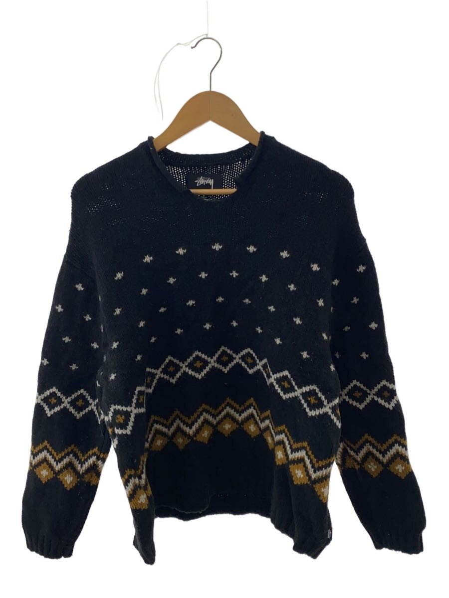 【中古】STUSSY◆ニット・セーター(厚手)/S/コットン/BLK/無地/117251【メンズウェア】