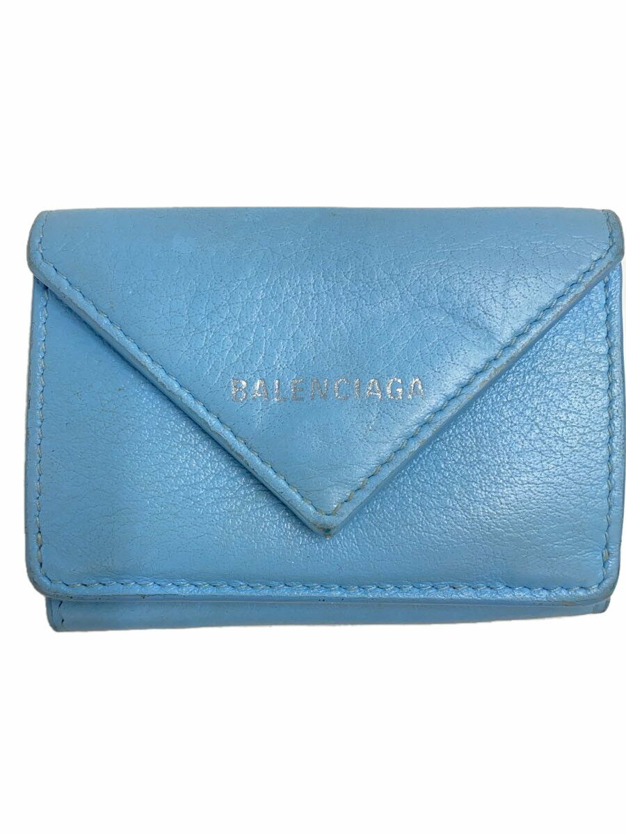 【中古】BALENCIAGA◆3つ折り財布/--/BLU/無地/レディース/568148【服飾雑貨他】