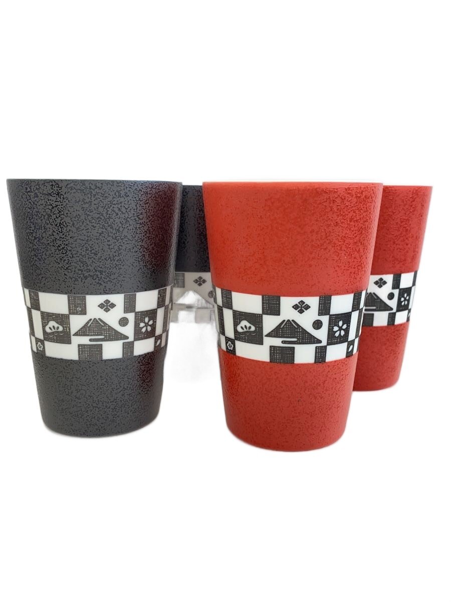 【中古】香蘭社◆グラス/4点セット/フリーカップ/変わり市松/赤X2 黒X2//【キッチン用品】