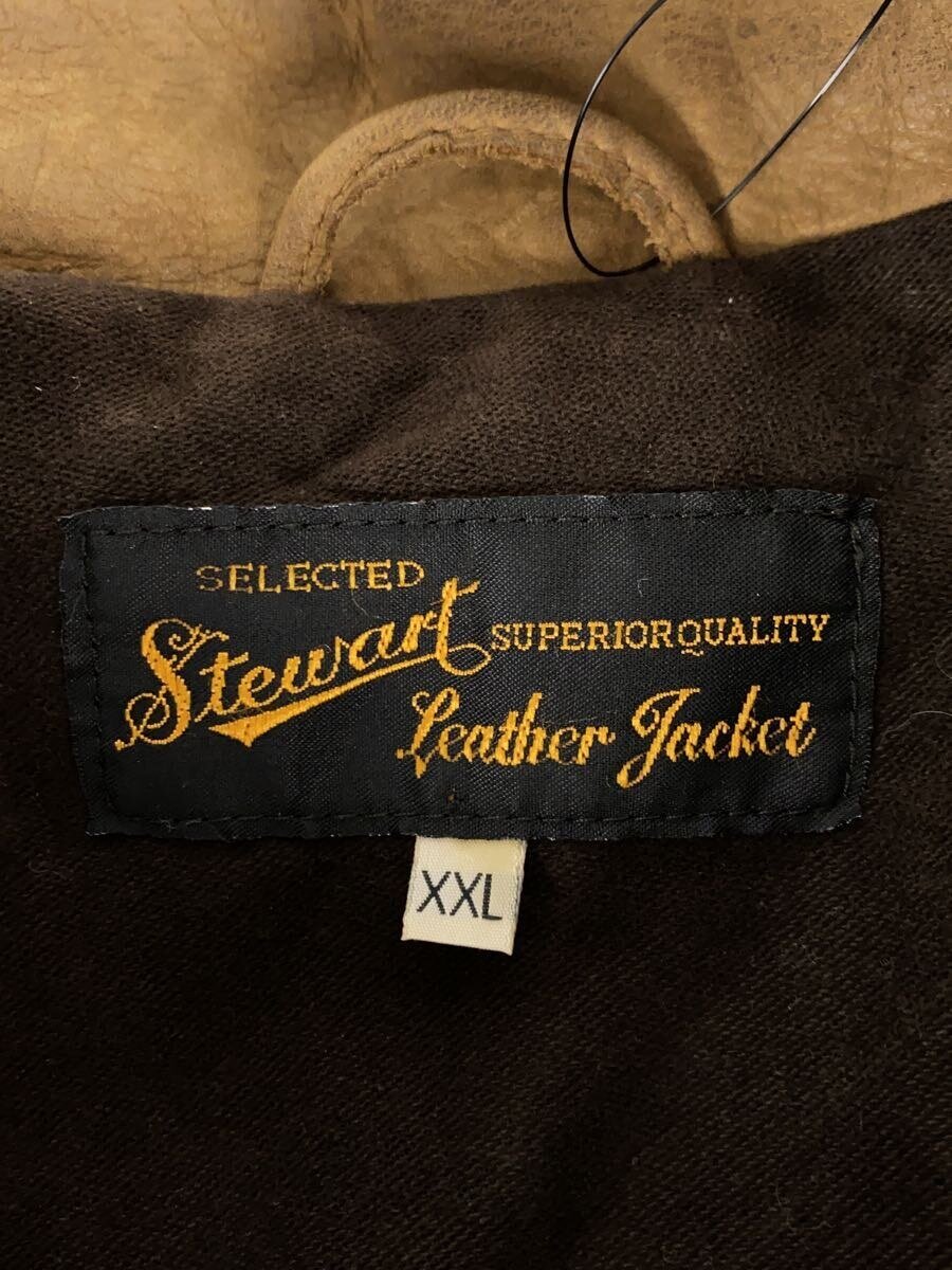 【中古】STEWART◆カーコート/レザージャケット・ブルゾン/XXL/レザー/キャメル【メンズウェア】